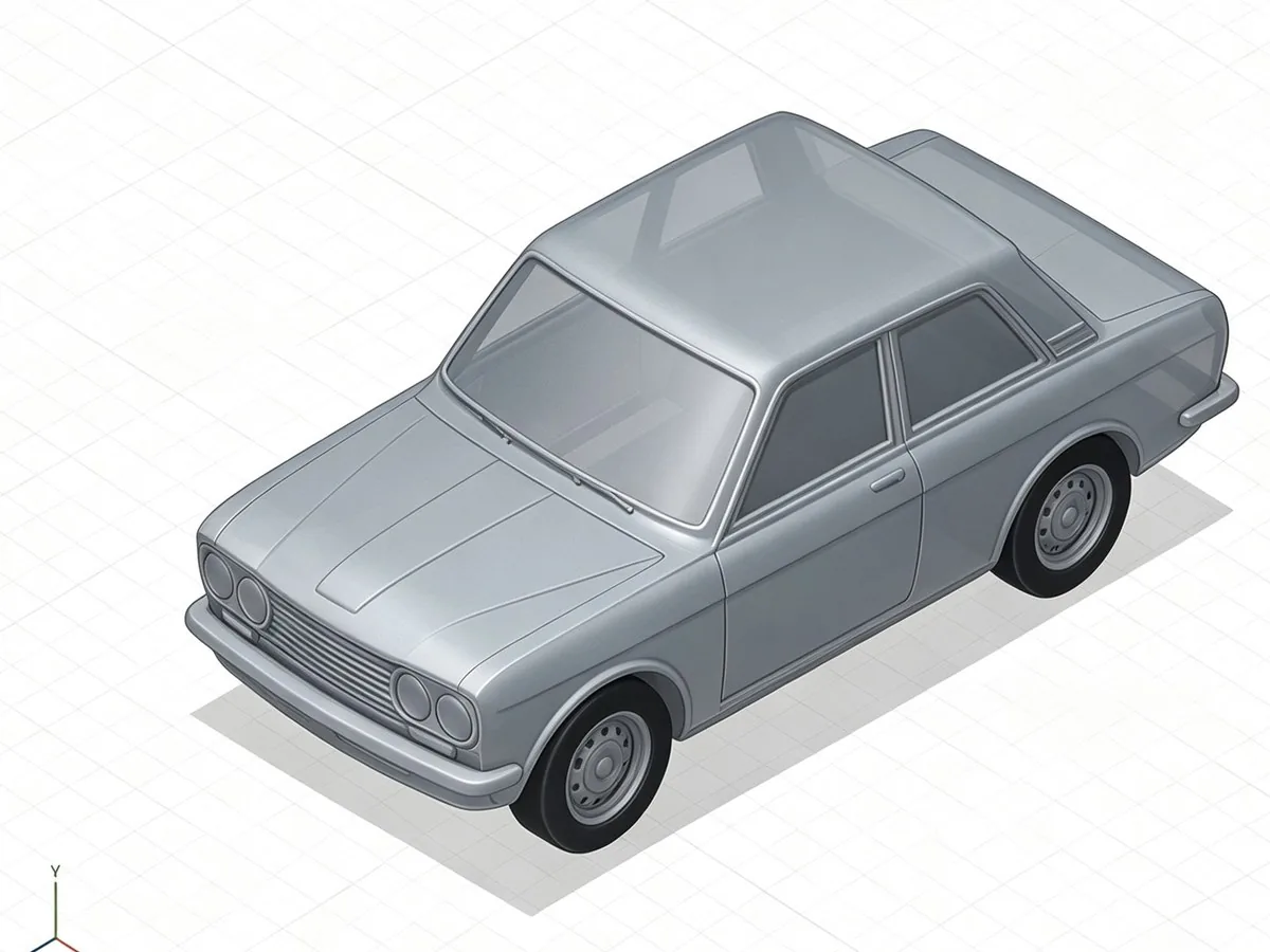 3D CAD render of the toy sedan built from the concept sketch